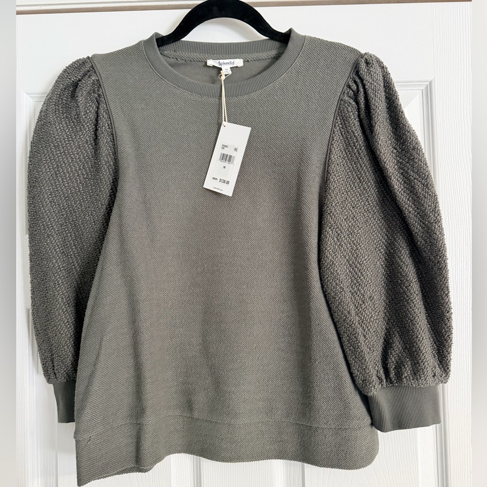 Splendid Gray Textured Sleeve Top